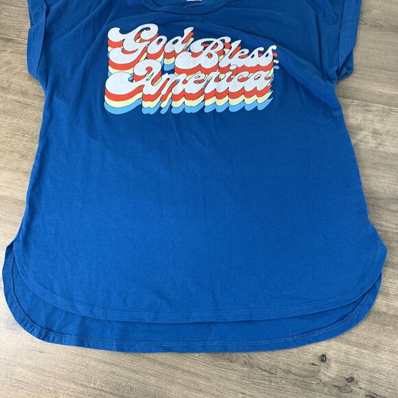 Womens T-Shirt Size Medium Blue God Bless America Graphic Shirt Made in the USA - Picture 7 of 9